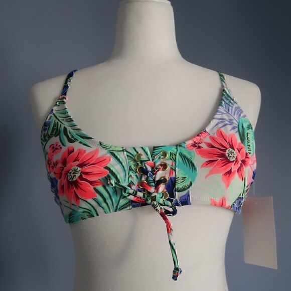 CALIFORNIA SUNSHINE TROPICAL FLORAL BRALETTE BIKINI SWM TOP SIZE MEDIUM NWT - Picture 1 of 8
